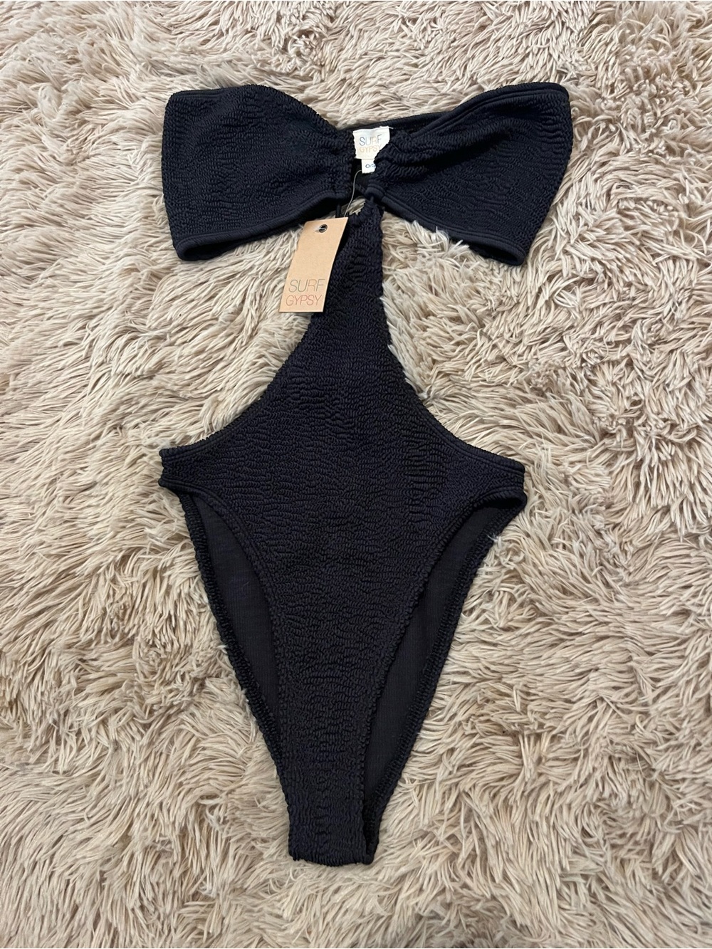 Surf Gypsy Black Textured Bandeau One-Piece